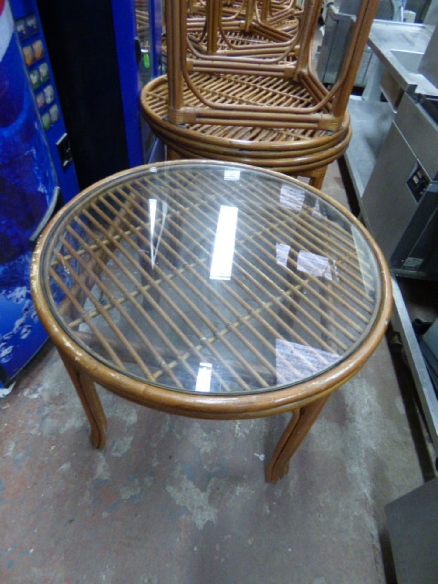 Eleven Bamboo Circular Tables with Glass Tops