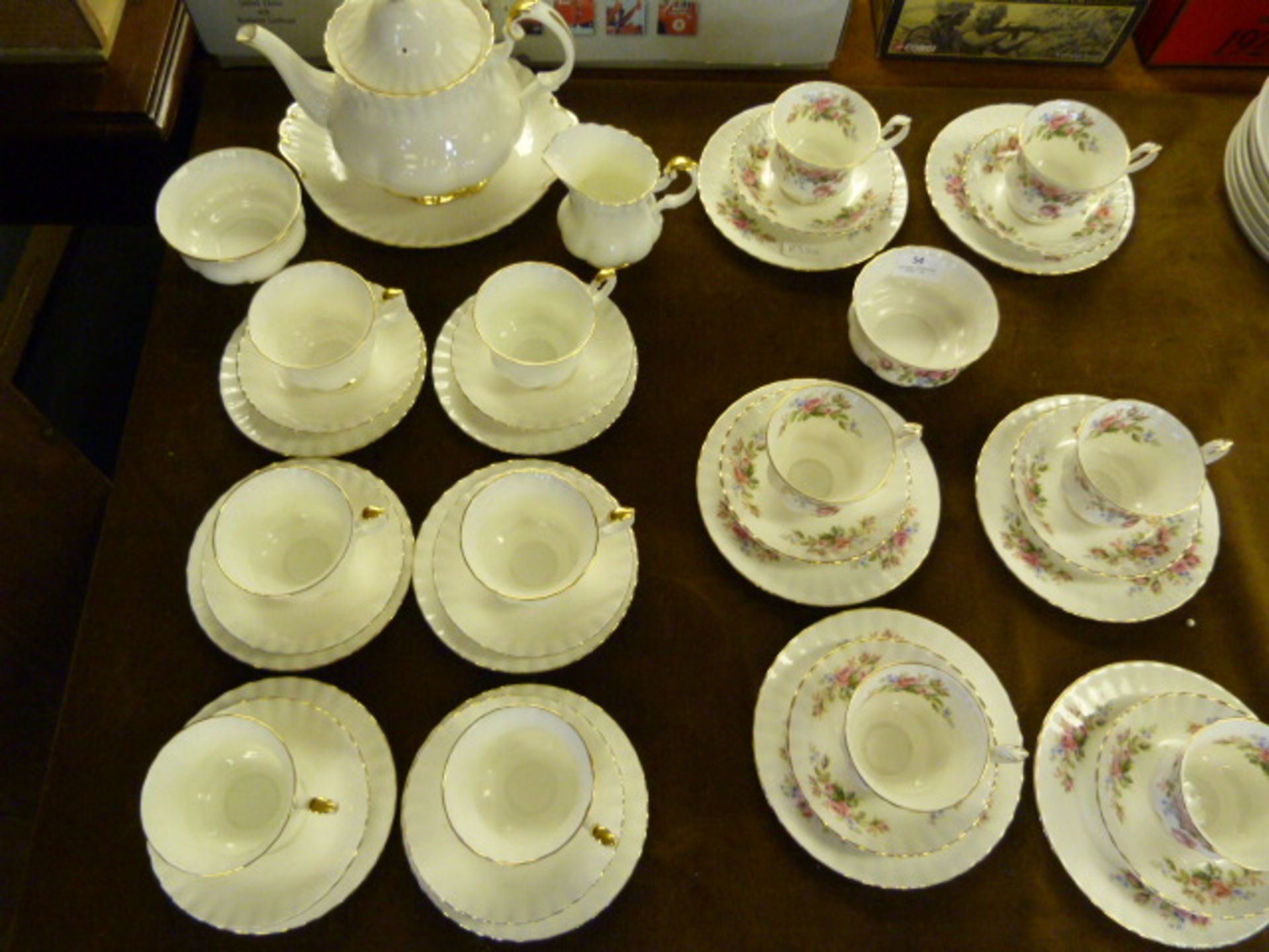 Two Royal Albert Tea Sets "Moss Rose" and "Valdor"