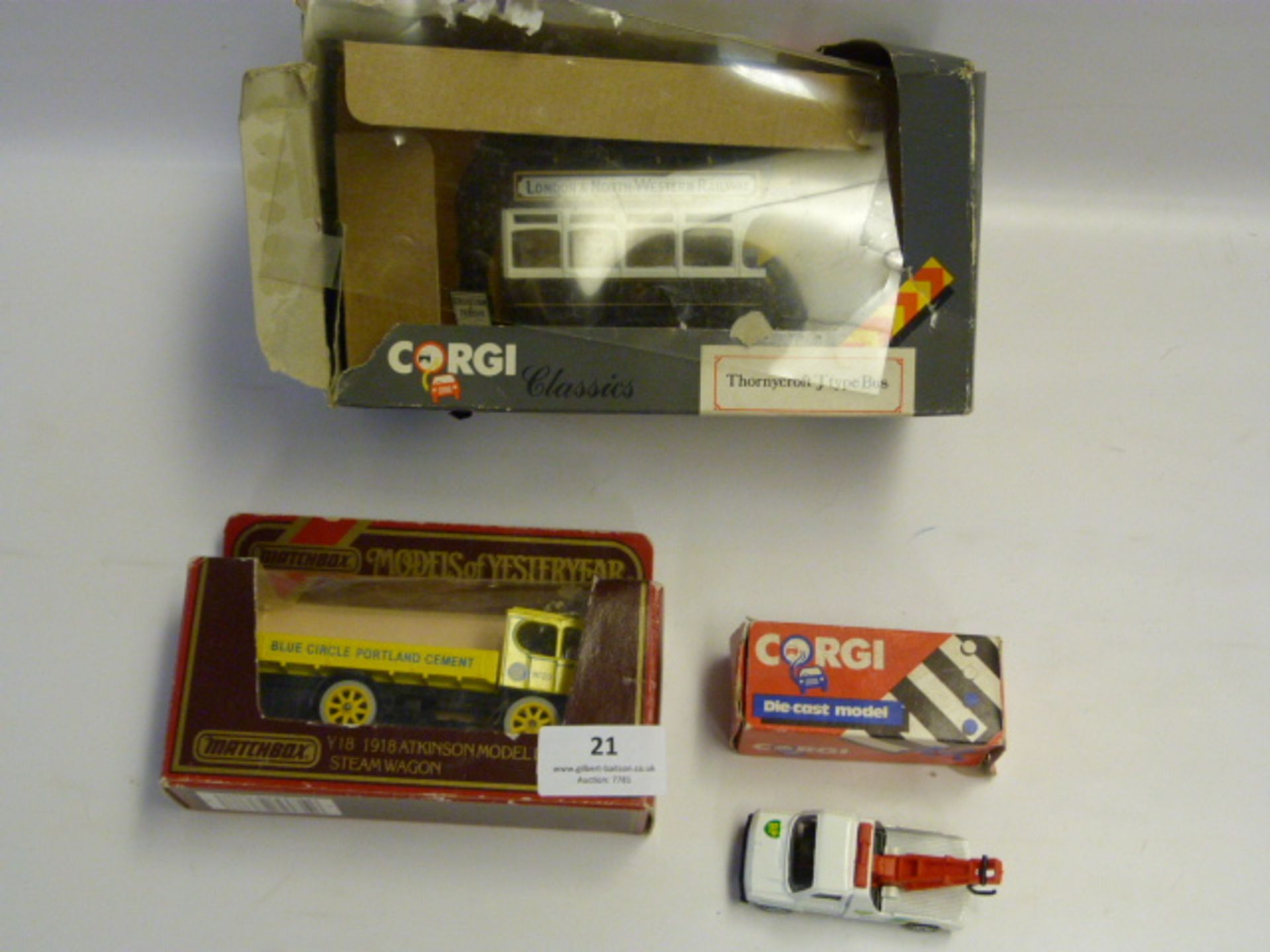 Boxed Diecast Corgi Bus, Matchbox Model of Yesteryear and a Small Corgi