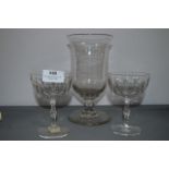 Pair of Victorian Champagne Glasses and a Glass Celery Vase