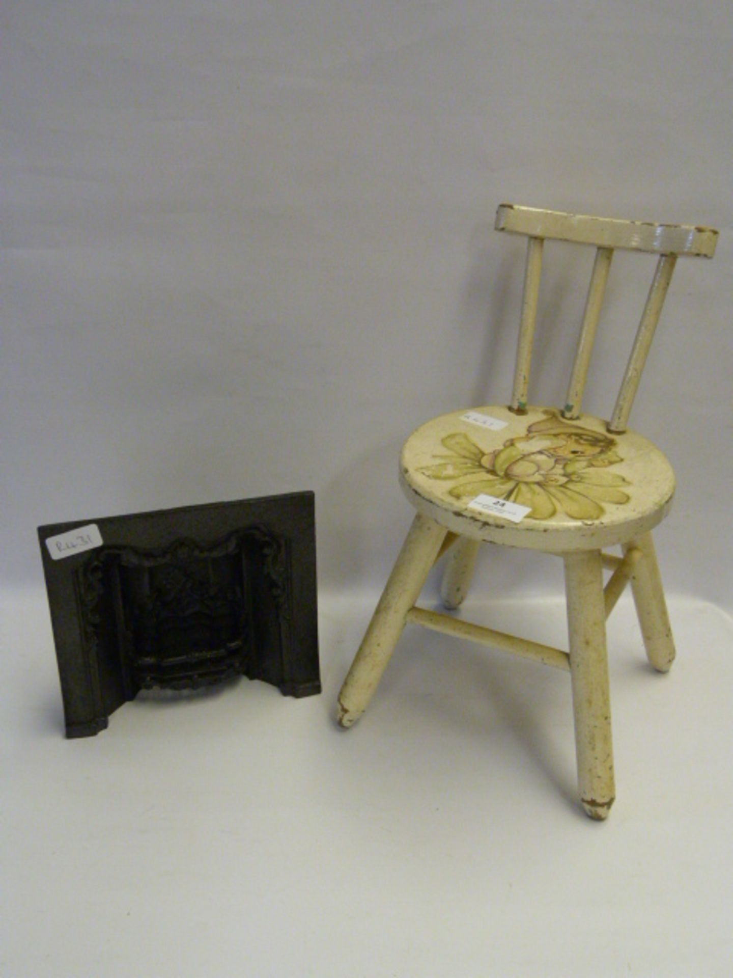 Small Childs Chair and a Miniature Cast Iron Fire Insert