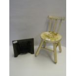 Small Childs Chair and a Miniature Cast Iron Fire Insert