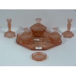 Pink Glass Dressing Table Set