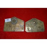 Two WWI Military Brass Plaques "Chester" and "Coldstream Guards"