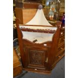 Hanging Oak Corner Cupboard with Carved Door