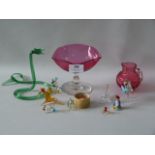 Murano Miniature Glass Animals, Glass Dish and a Jug