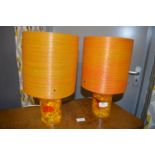 Pair of 1970's Table Lamp with Orange Shades