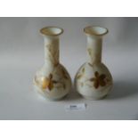 Pair of White Glass Gilt Decorated Vases