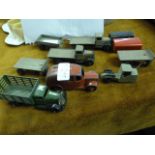 Playworn Dinky Diecast Trucks and a Fire Engine