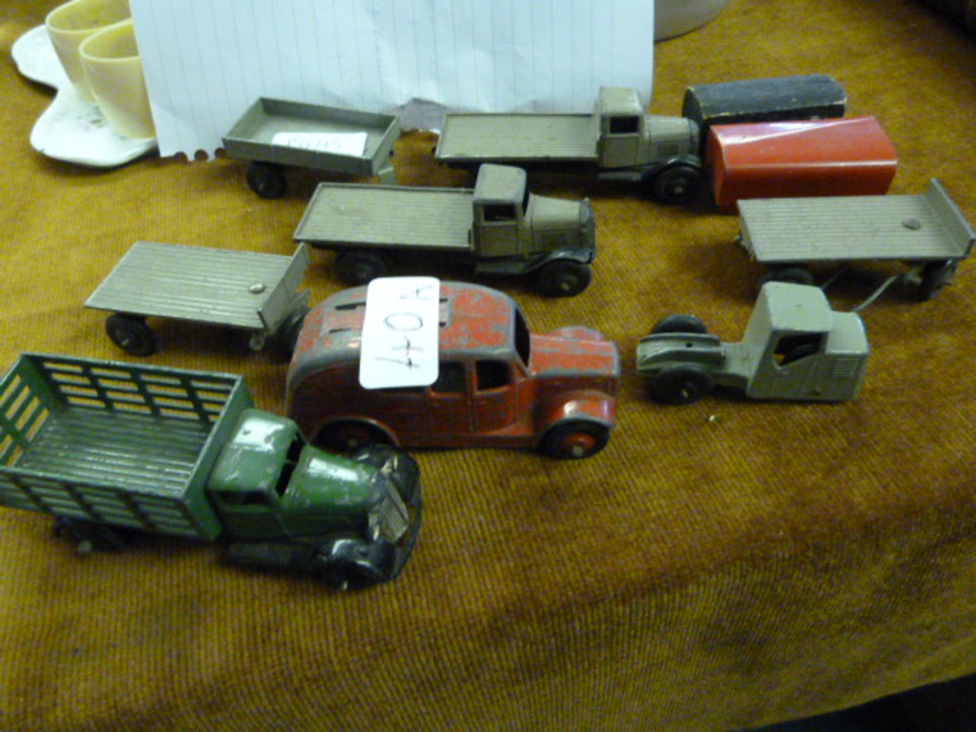 Playworn Dinky Diecast Trucks and a Fire Engine