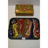 Tray Lot of Costume Jewellery, Necklaces and a Jewellery Box