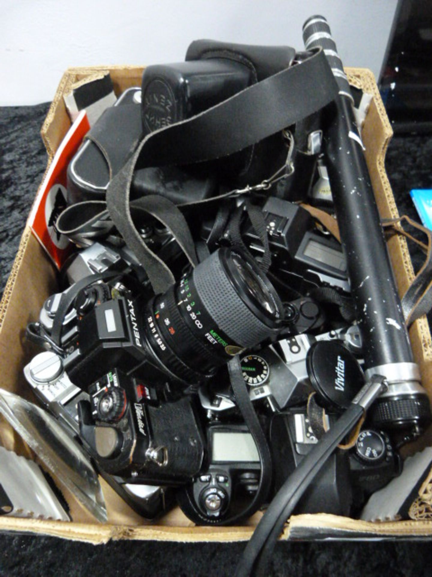 Box of Various SLR Cameras Including; Pentax, Vivitar, Zenit, etc.