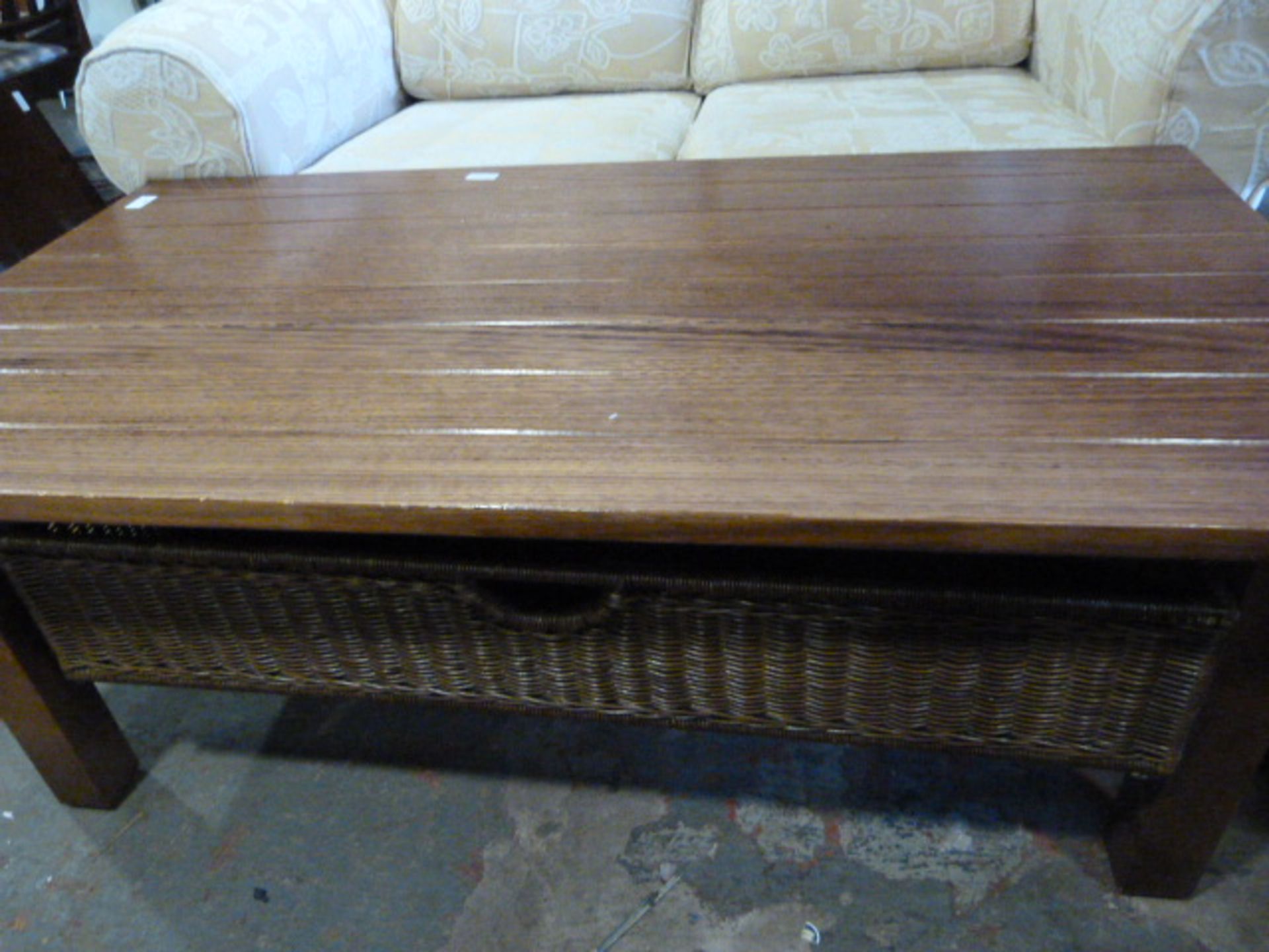 Large Oak Coffee Table with Basket Drawer