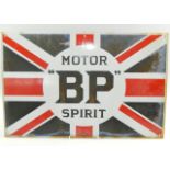 A BP motor spirit Union Jack enamel sign, 35cm x 53cm.