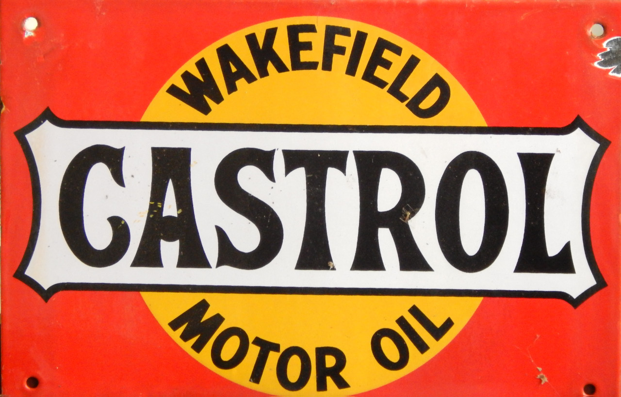 A Castrol Wakefield Motor Oil enamel sign, 18cm x 26cm.