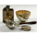 A George V silver hip flask, Birmingham 1925, Edward VII spiral fluted sugar bowl, Birmingham