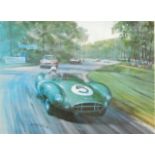 After Michael Turner. Le Mans 1959, with Roy Salvadori, the winning Aston Martin DBR-1, colour print