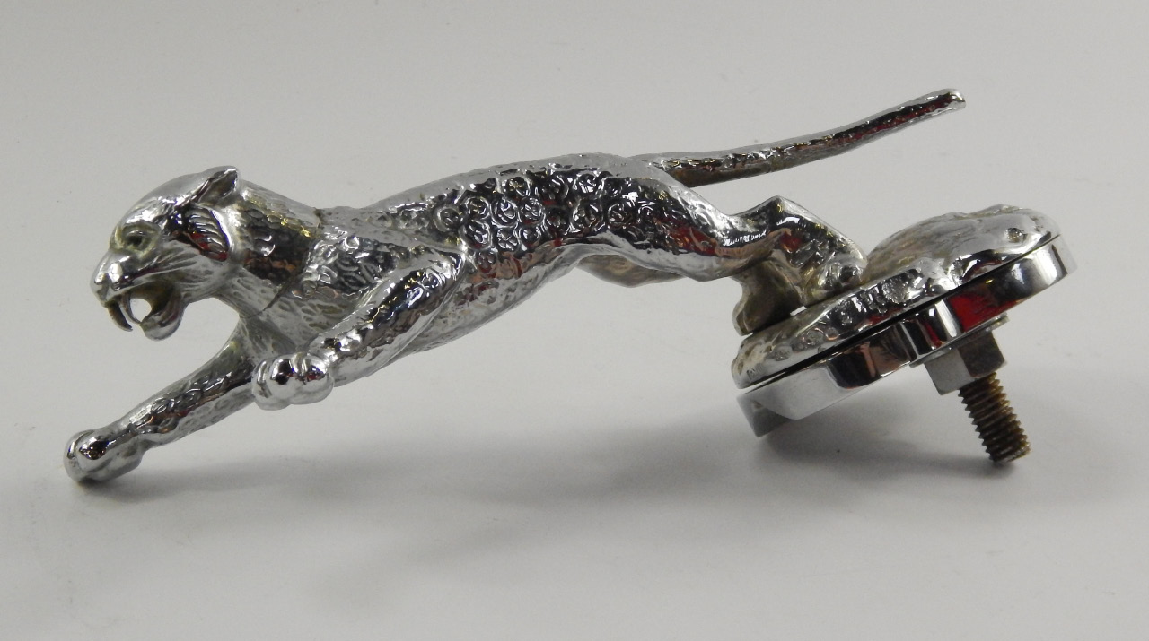 A Desmo chromium plated car mascot in the form of a leaping jaguar, made for the Jaguar SS range,