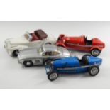 Burago models of a Bugatti, Alfa Romeo, and Mercedes 300SL, and Maisto Mercedes 300S. (4)