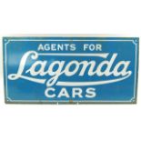 An Agents for Lagonda Cars enamel sign, 30cm x 61cm.