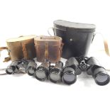 A pair of Lumalite 8x30 binoculars, pair of field glasses and a pair of Frank-Nipole 10x50 field