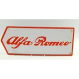 An Alpha Romeo enamel directional sign, 20cm x 50cm.