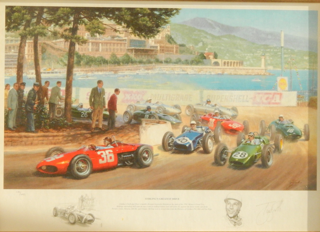 After Tony Smith, limited edition print, Stirling's Greatest Drive, depicting Stirling Moss