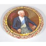 A 19thC Prattware pot lid, the Duke Of Wellington dated September 14th 1852, he seated in colours