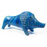 A 20thC Italian pottery figure, of a boar in turquoise and blue, impressed marks beneath, 41cm wide