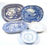 Various blue and white transfer printed wares, to include 19thC and later, a Riley's semi china blue