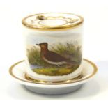 An early 19thC Chamberlains Worcester porcelain ink well, entitled Skylark, the cylindrical body