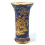 A mid-20thC Carltonware Bleu Royal vase, of trumpet shaped outline with gilt highlights decorated