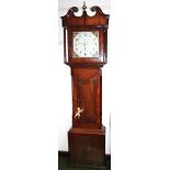 A 19thC longcase clock, the square 34cm wide painted dial signed Thos Snow Birstwith, with Arabic