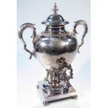 An early 20thC silver plated samovar, by Walker & Hall, the highly elaborate vessel with a bellied