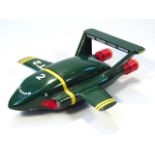 An unique scratch wooden model of Thunderbird 2, with articulated centre picked out in green, yellow