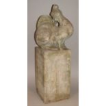 Paul Harvey (20thC). Rabbit sculpture, with coiled neck and ears resting on hind legs with plinth