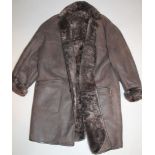 A fur lined gentleman's Proudfoot winter coat, with suede leather exterior, size 112cm.