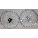 A pair of Quando rear and front bike wheels, with chrome spokes, 59cm dia. (2)