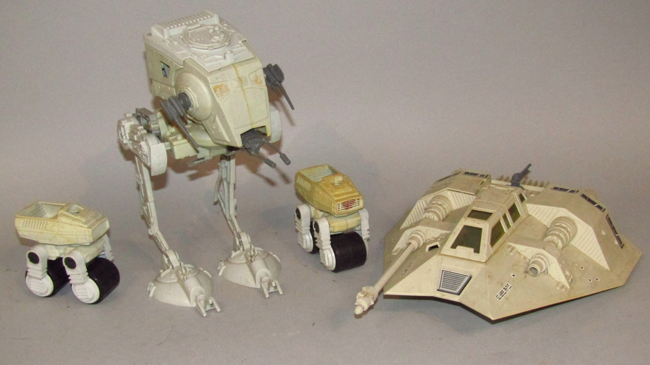 A Lucas film limited Star Wars 1982 edition AT-ST, with articulated legs and other ships and