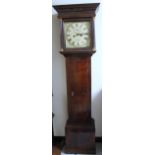 An early 19thC oak longcase clock, the raised 33cm wide square dial signed Pearce, Grantham, with