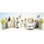 Various glassware, pottery, etc, to include a quantity of bisque figures, lady and gentleman, 23cm