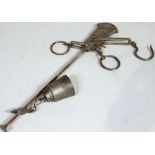 An early 20thC set of bygone hanging scales, marked Forge, 26 kilo, beneath the letter P, 47cm high,