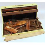 A 19thC painted pine tool chest, of rectangular outline with exterior metal clasps, the fall front