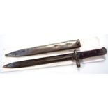 An early 20thC bayonet and scabbard, the shaped blade no. 250 with plain metal scabbard, part