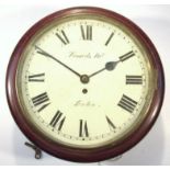 A 19thC mahogany cased wall clock, the 30cm dia. dial stamped Harrods Ltd., London, with Roman