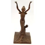A 20thC Art Nouveau design bronzed figure, of a lady with arms out stretched aside child, the hollow