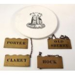 Various late 19thC metal bin spirit labels, to include Hock, Claret, 12cm wide, Porter, etc and