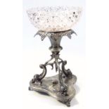 A late Victorian silver plated and cut glass centrepiece, by Benetfink & Co. the removable hobnail