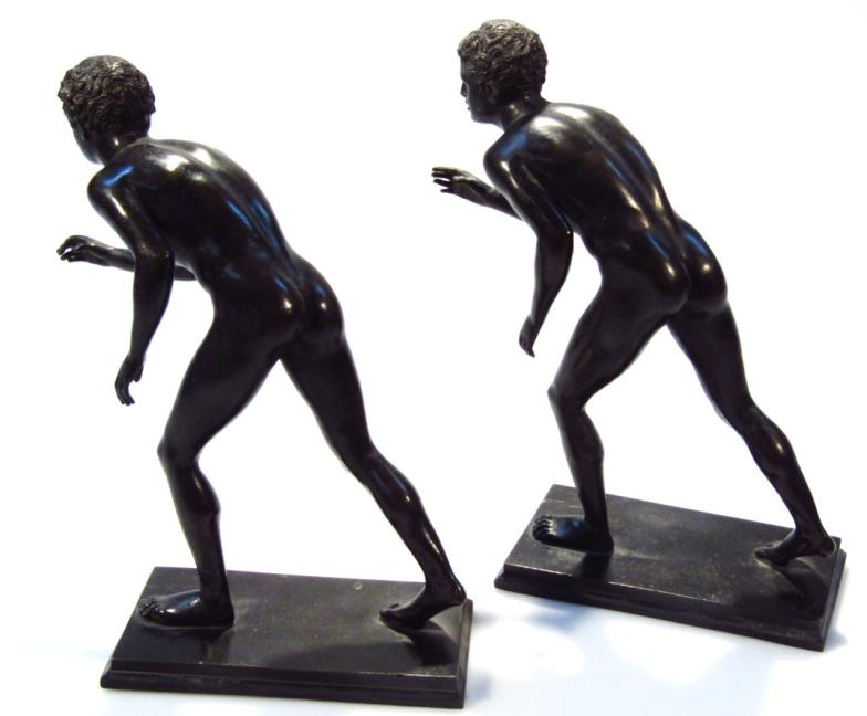 A pair of spelter figure groups of Grecian athletes, on plain rectangular bases, unmarked, 24cm - Image 2 of 3