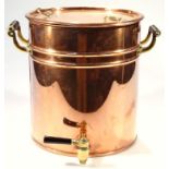 An early 20thC copper samovar tea urn, the cylindrical body with removable lid with brass ring
